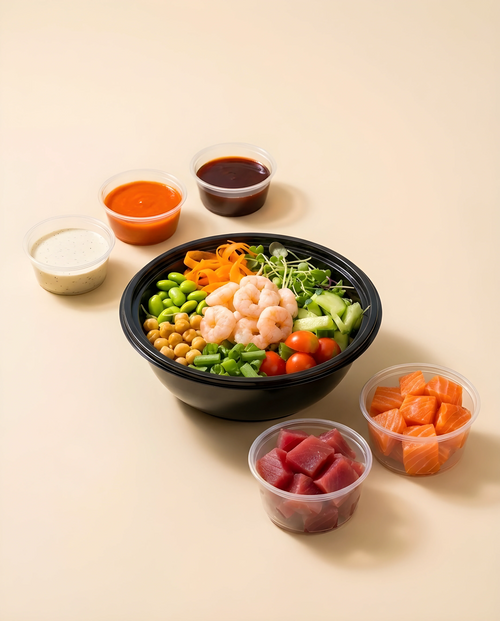 Build Your Bowl — customizable poke bowl with protein and sauce options